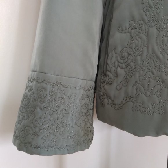 J. Jill XS Coat Jacket  Sage Light Green Embroidered Plush Lined Oversized - Picture 9 of 16